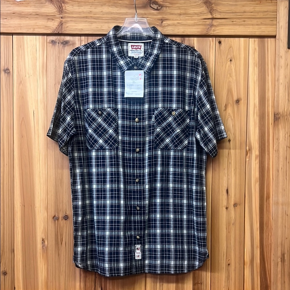 Levi's White and Blue Casual Button Down Shirt